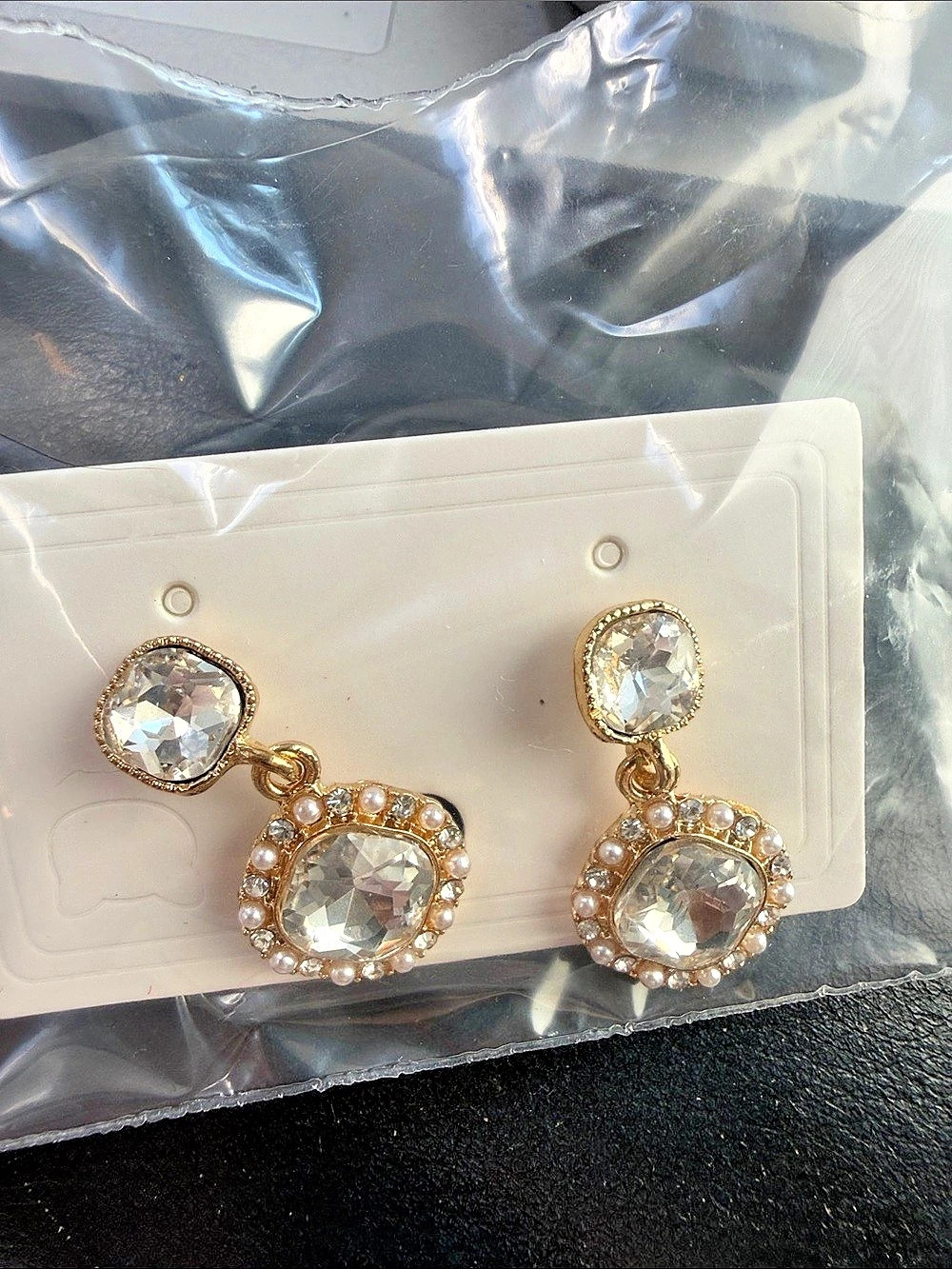 Rhinestone Drop Earrings in Gold